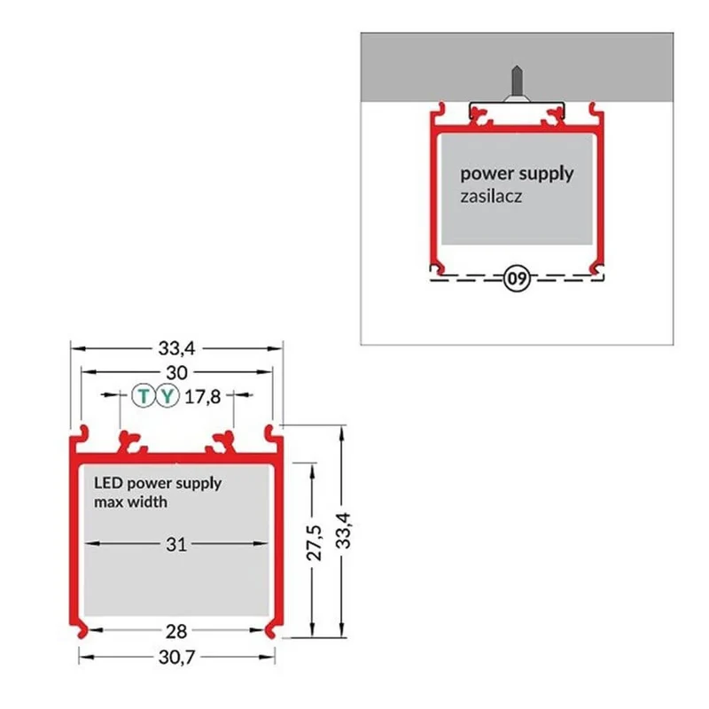 XXL Trafoprofil 200cm Alu-eloxiert ohne Abdeckung für Slim-Trafos