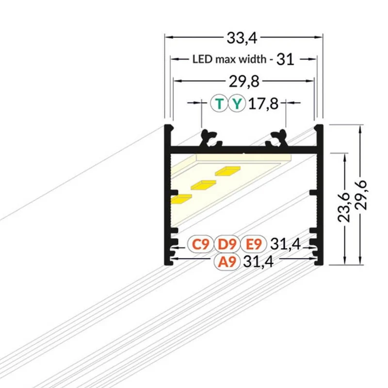 XXL Aufbauprofil 200cm Weiß ohne Abdeckung für LED-Strips