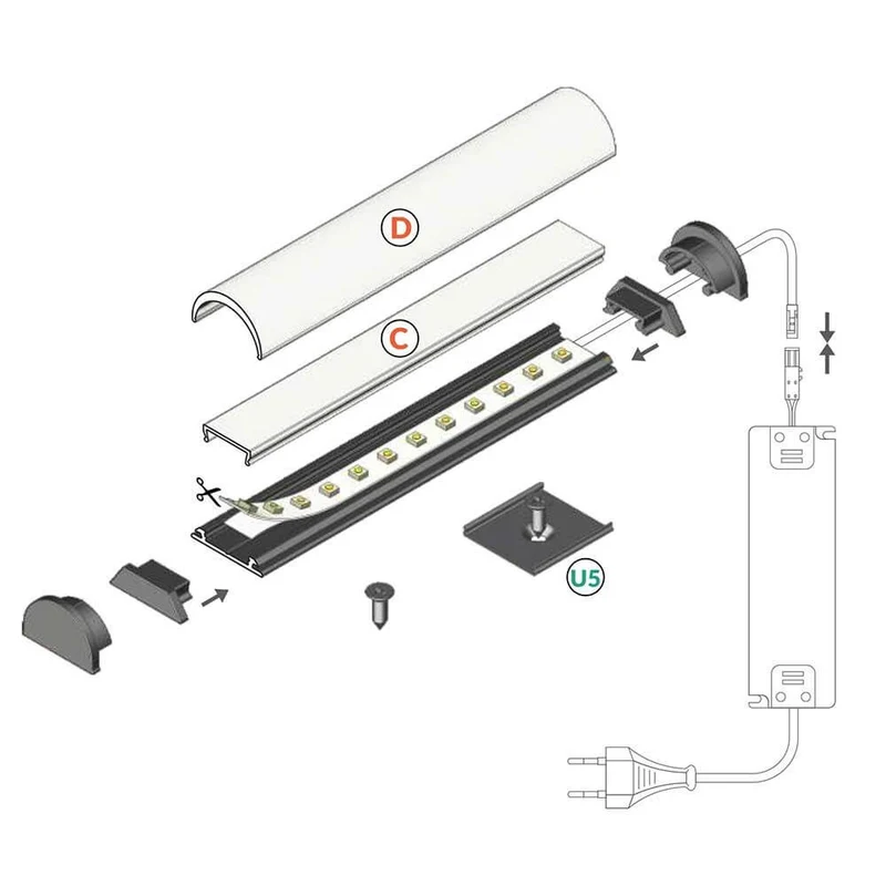 Aufbau-Biegeprofil 200cm Weiß ohne Abdeckung für LED-Strips