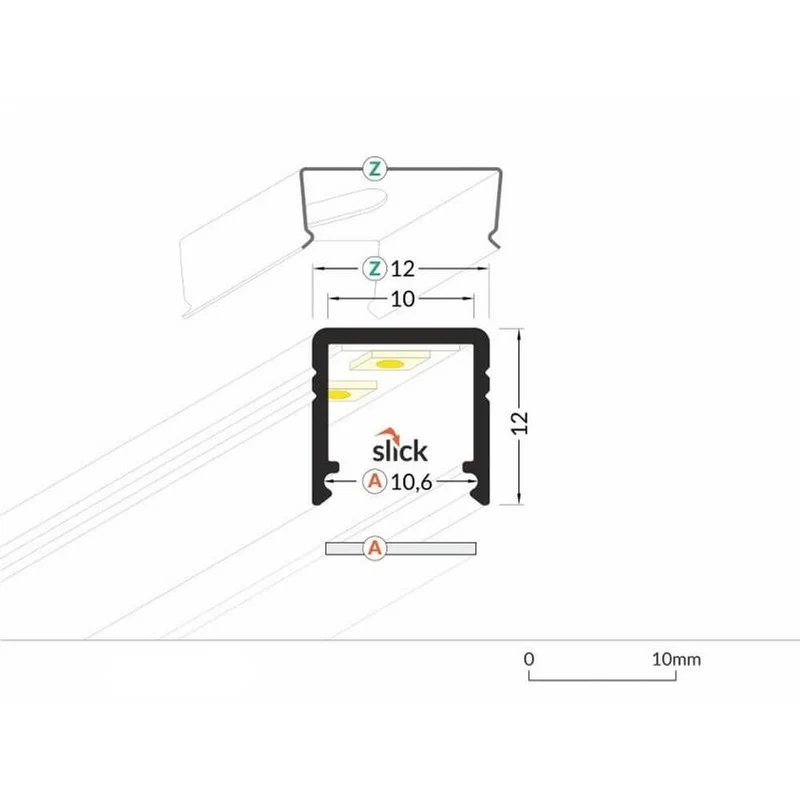 Aufbauprofil micro 200cm Weiß ohne Abdeckung für LED-Strips