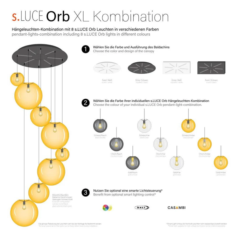 s.luce Orb XL Galerieleuchte 8-flammig mit Modular Baldachin