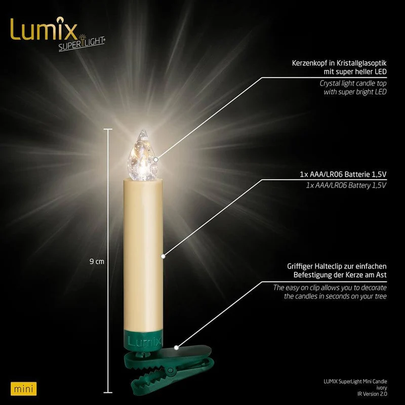 LED Christbaumkerzen Lumix Superlight Mini Goldfarben Basis
