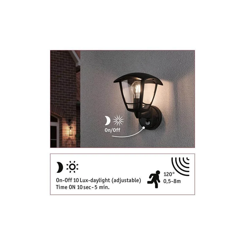 Außenwandleuchte Classic Curved mit Sensor Schwarz