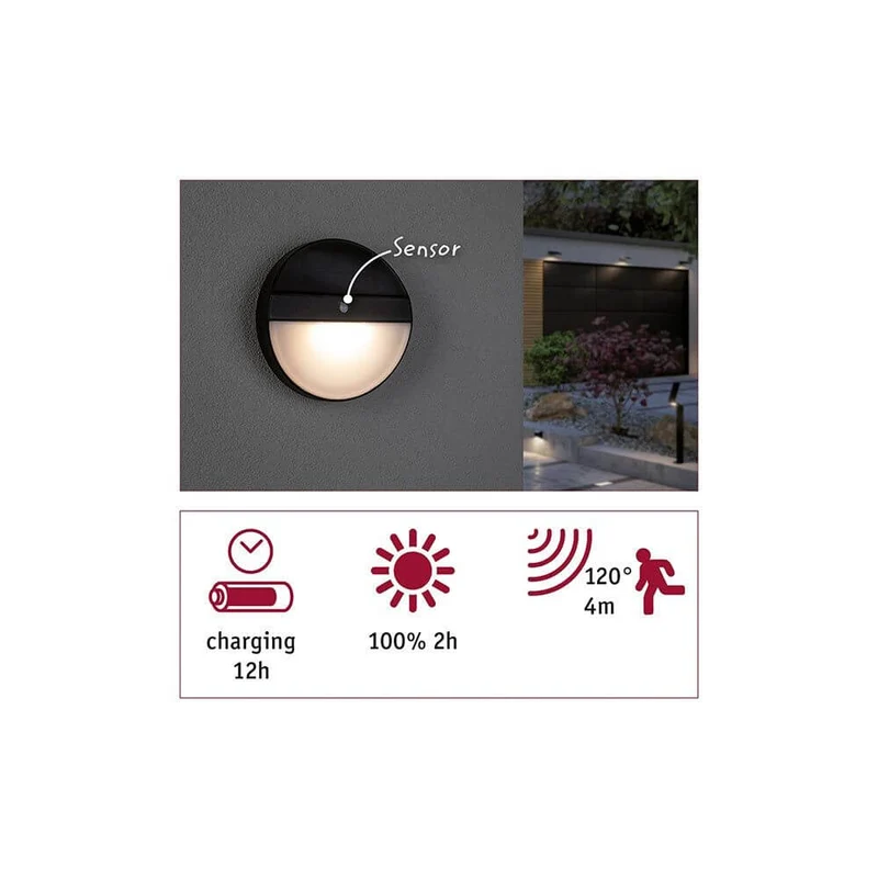 Solar LED Außenwandleuchte Elios Sensor Anthrazit IP44