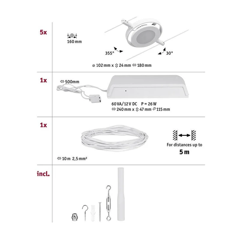 CorDuo LED Seilsystem Round Mac Basis-Set Weiß, Chrom