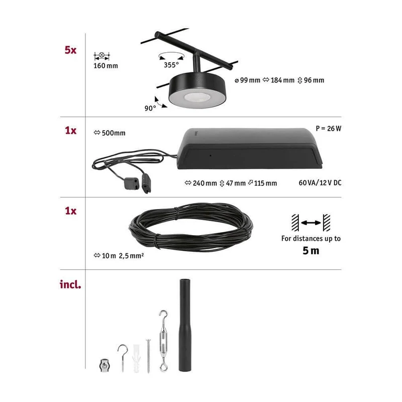CorDuo LED Seilsystem Circle Basis-Set Schwarz-Matt, Chrom