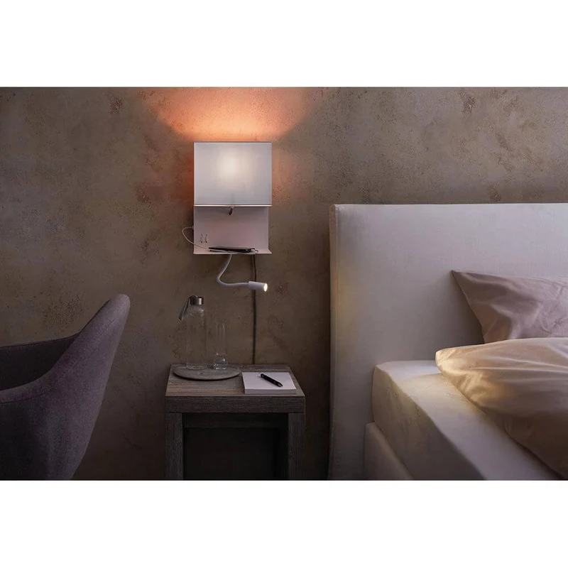 Merani Wandleuchte mit Ablage & LED Lesearm Grau, Weiß