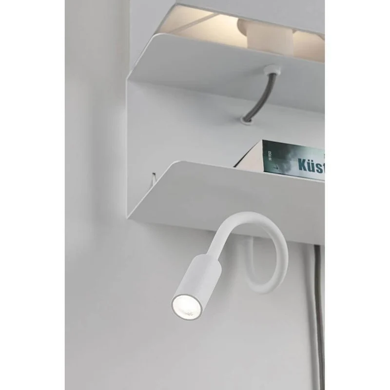 Merani Wandleuchte mit Ablage & LED Lesearm Grau, Weiß