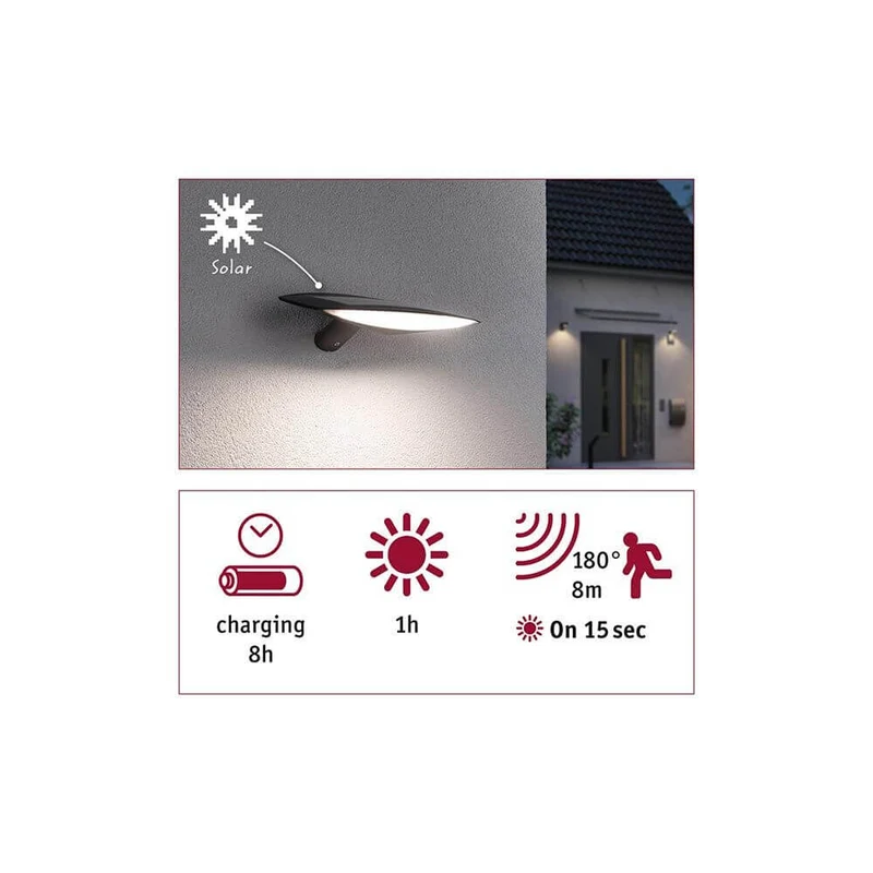 Solar LED Außenwandleuchte Kiran Bewegungssensor Anthrazit