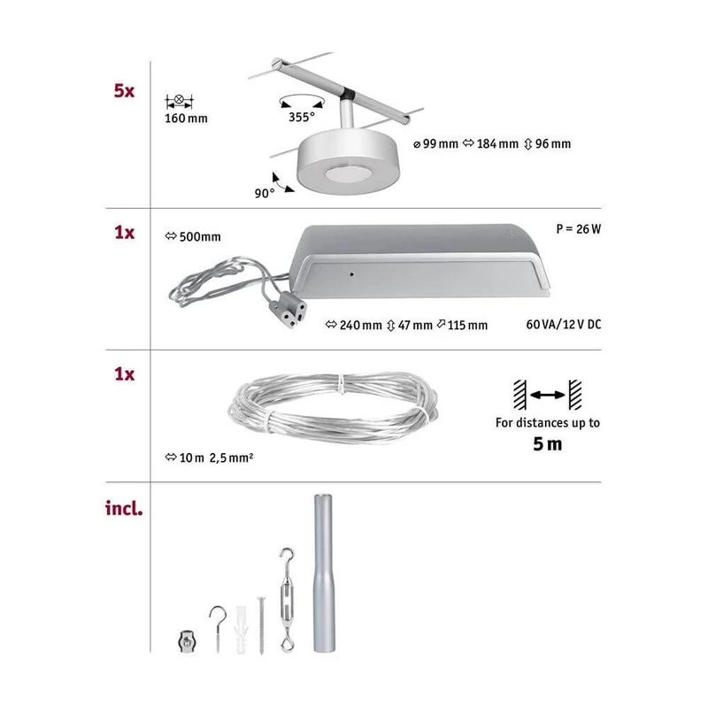 CorDuo LED Seilsystem Circle Basis-Set Chrom