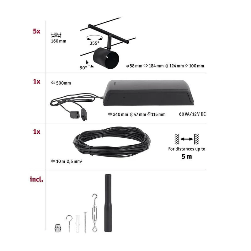 CorDuo Seilsystem Cup Basis-Set Schwarz-Matt, Chrom