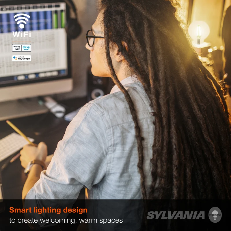 SYLVANIA Wifi LED Smart G25 Light Bulb, 5W, with Filament, for Alexa / Google Assistant, Energy Star, Clear, 2700K, Soft White - 1 PK