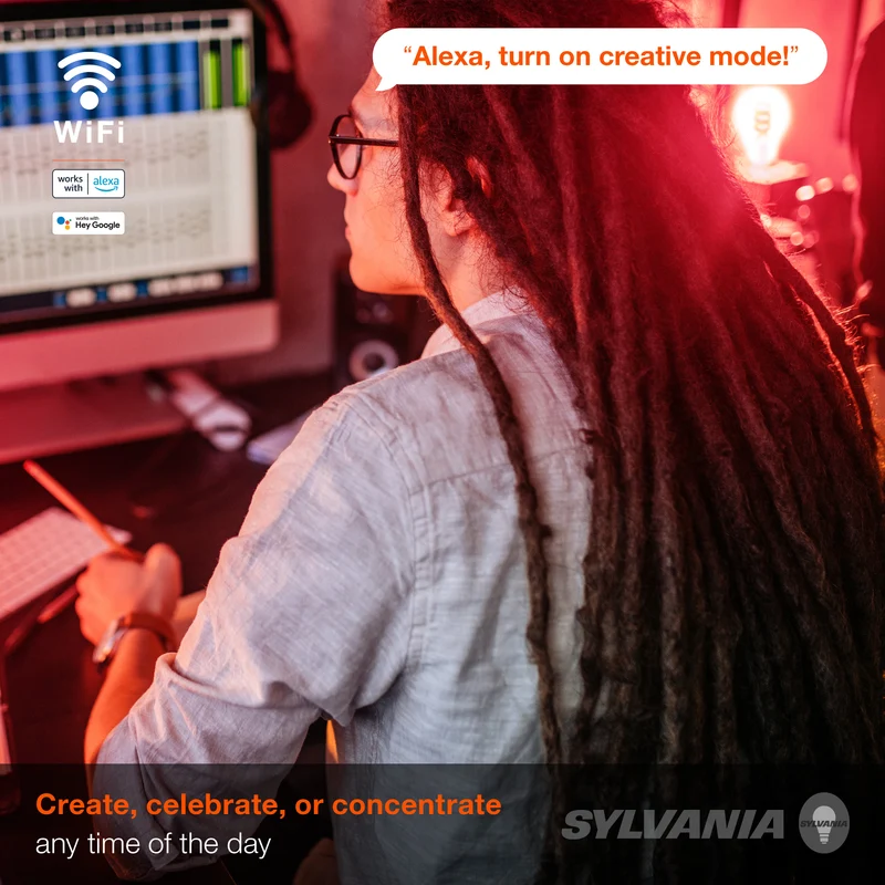 SYLVANIA Wifi LED Smart A19 RGBW Color and Amber Finish Filament Light Bulb, 7W, for Alexa / Google Assistant, 2000K, No Hub Required, Clear - 1 PK