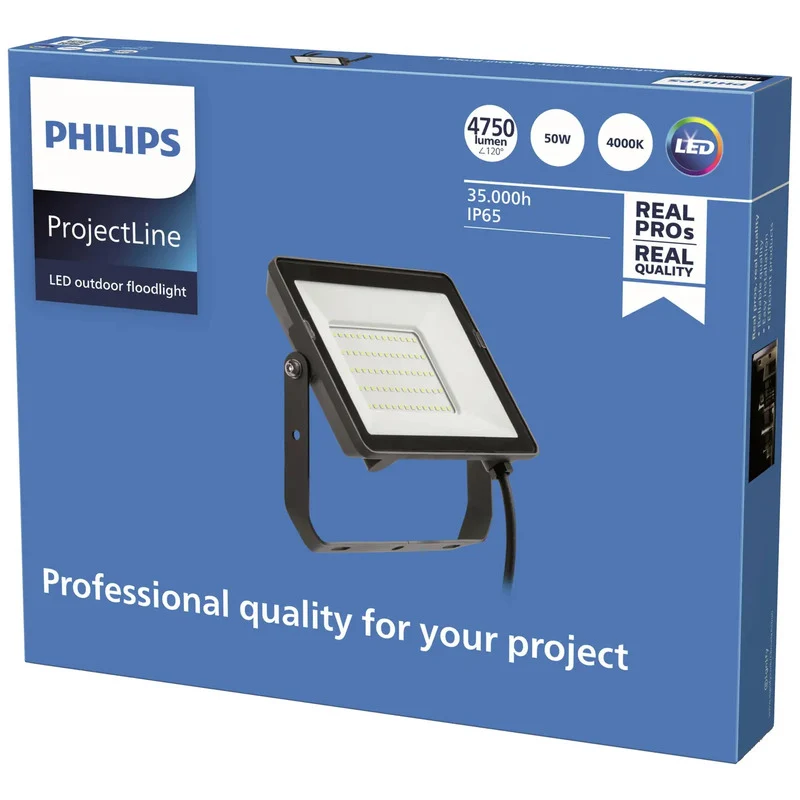 B-Ware Philips LED Flutlichtstrahler 50W Außenstrahler Gartenlampe IP65 schwarz 4000K