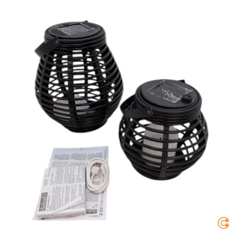 B-Ware Pauleen Laterne Windlicht Solar LED schwarz Kunststoff Set Garten Dekolicht Auße