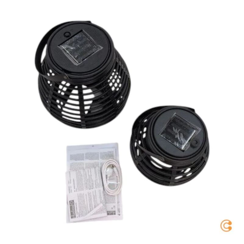 B-Ware Pauleen Laterne Windlicht Solar LED schwarz Kunststoff Set Garten Dekolicht Auße