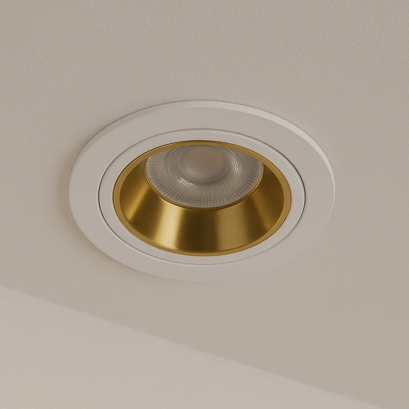 Einbaustrahler aus Aluminum Weiß + Gold Rund mit leuchtendem Ring inkl. GU10 Fassung 230V | extra-flach | dimmbar
