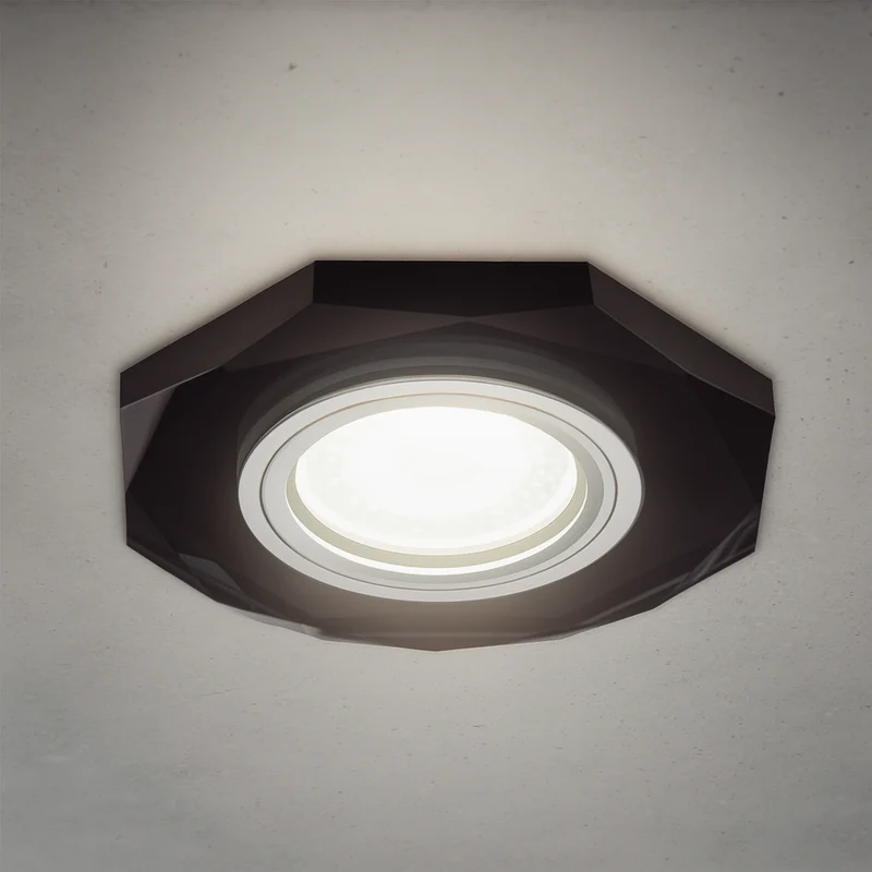 Einbaustrahler Cristal aus Glas Achteck Schwarz-Spiegel inkl. GU10 Fassung 230V 12V | extra-flach | dimmbar