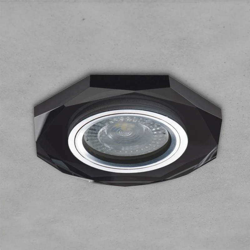 Einbaustrahler Cristal aus Glas Achteck Schwarz-Spiegel inkl. GU10 Fassung 230V 12V | extra-flach | dimmbar