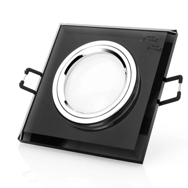 LED Einbaustrahler Cristal aus Glas 6.2W Warmweiß | Dimmbar | Eckig | Schwarz-Spiegel | inkl. GU10 Fassung | 230V | extra-flach