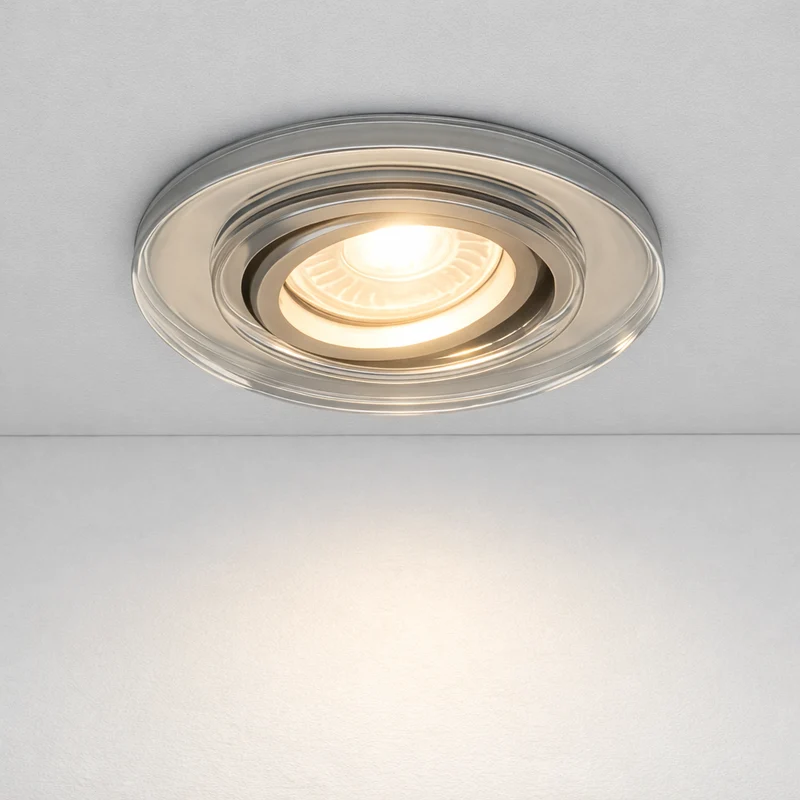 LED Einbaustrahler aus Glas | Rund | Klar-Spiegel | Schwenkbar | inkl. GU10 Fassung | 230V | Cristal | extra-flach | dimmbar
