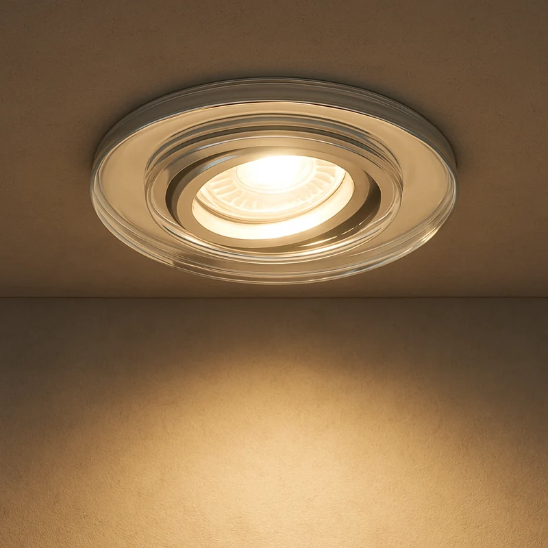 LED Einbaustrahler aus Glas | Rund | Klar-Spiegel | Schwenkbar | inkl. GU10 Fassung | 230V | Cristal | extra-flach | dimmbar