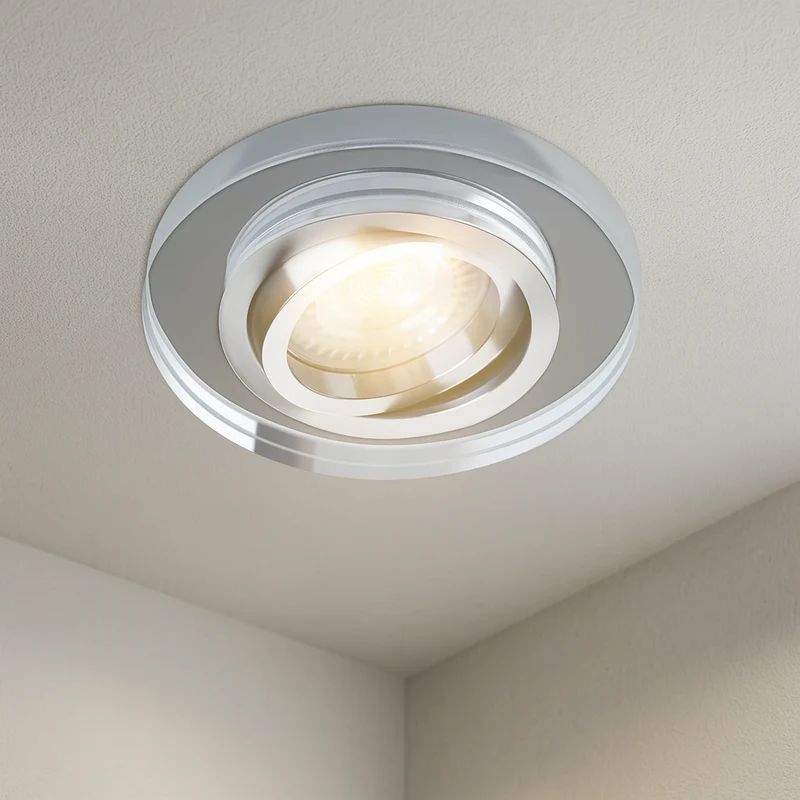 LED Einbaustrahler aus Glas | Rund | Klar-Spiegel | Schwenkbar | inkl. GU10 Fassung | 230V | Cristal | extra-flach | dimmbar