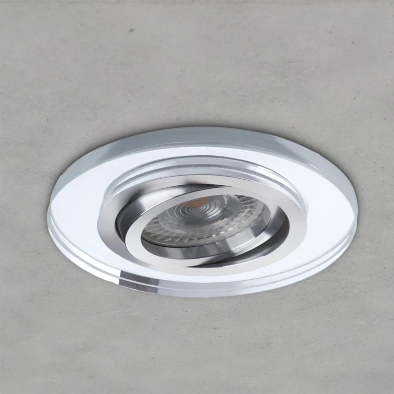 LED Einbaustrahler aus Glas | Rund | Klar-Spiegel | Schwenkbar | inkl. GU10 Fassung | 230V | Cristal | extra-flach | dimmbar