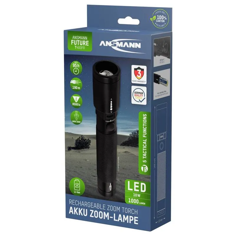 B-Ware Ansmann Taschenlampe LED 1000lm akkubetrieben Fokussierung schwarz 226g IPX4