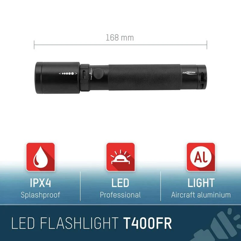 B-Ware Ansmann Taschenlampe LED 1000lm akkubetrieben Fokussierung schwarz 226g IPX4