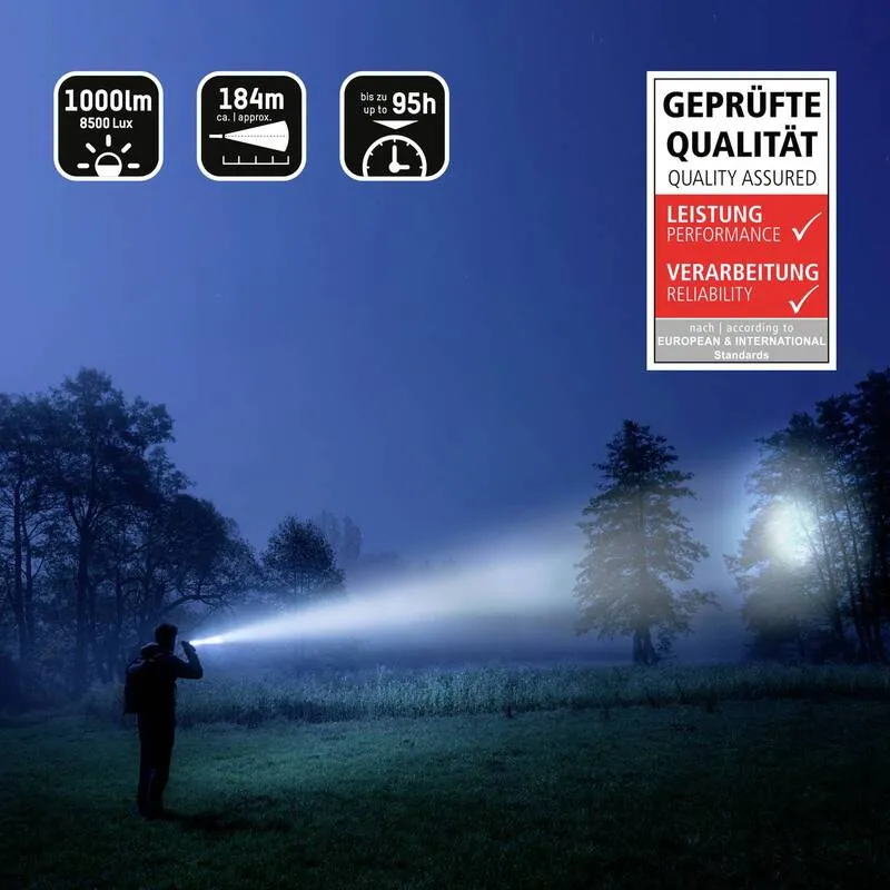 B-Ware Ansmann Taschenlampe LED 1000lm akkubetrieben Fokussierung schwarz 226g IPX4