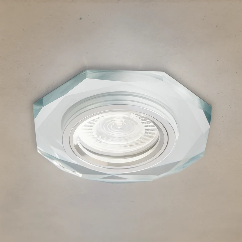 LED Einbaustrahler aus Glas | Achteck Klar-Spiegel | inkl. GU10 Fassung | 230V 12V | Cristal | extra-flach | dimmbar