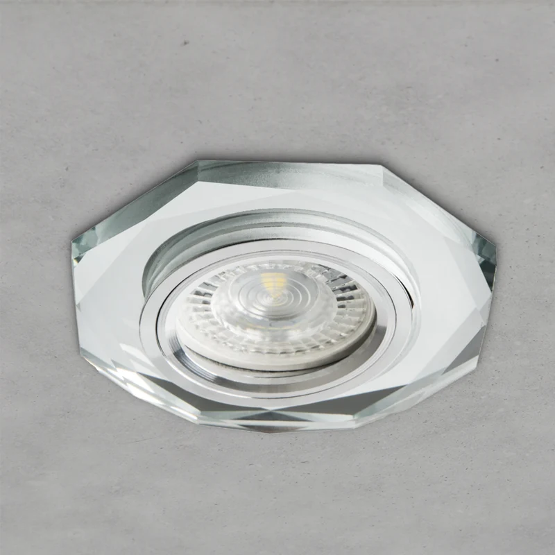 LED Einbaustrahler aus Glas | Achteck Klar-Spiegel | inkl. GU10 Fassung | 230V 12V | Cristal | extra-flach | dimmbar