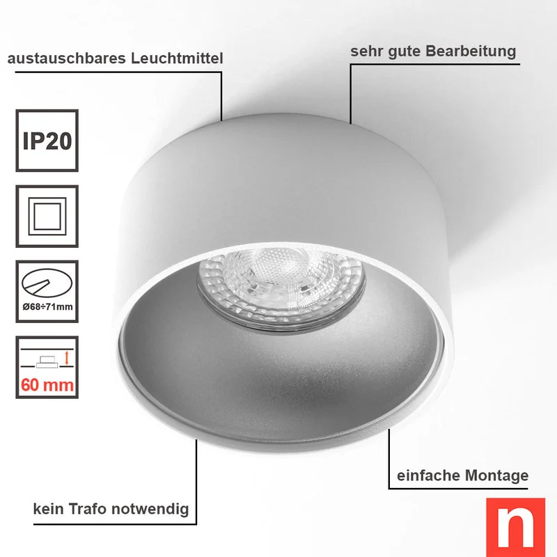 Einbaustrahler Astral Mini Rund aus Aluminium Schwarz Weiß Kupfer inkl. GU10 Fassung 230V | Dimmbar