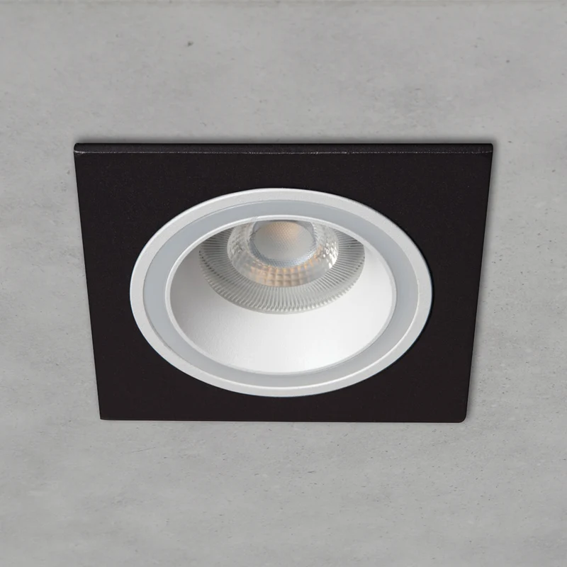 Einbaustrahler aus Aluminum Schwarz + Weiß Eckig mit leuchtendem Ring inkl. GU10 Fassung 230V | extra-flach | dimmbar