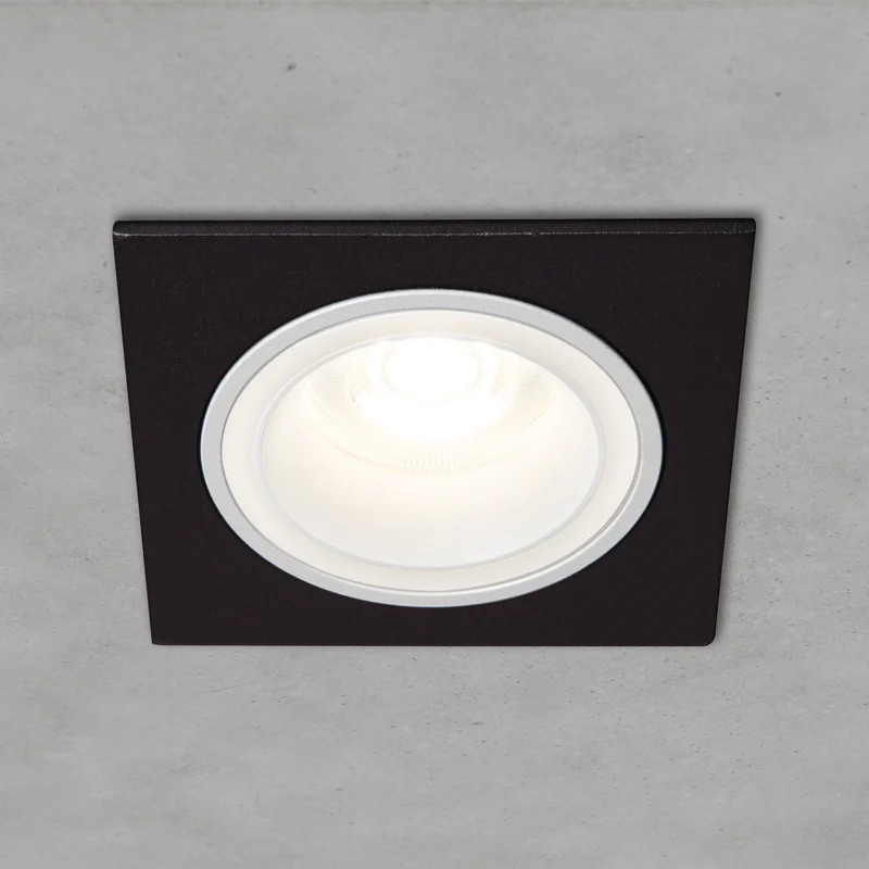 Einbaustrahler aus Aluminum Schwarz + Weiß Eckig mit leuchtendem Ring inkl. GU10 Fassung 230V | extra-flach | dimmbar