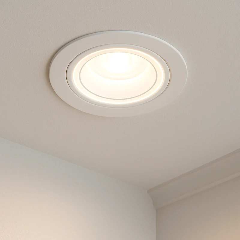 Einbaustrahler aus Aluminum Weiß + Weiß Rund mit leuchtendem Ring inkl. GU10 Fassung 230V | extra-flach | dimmbar