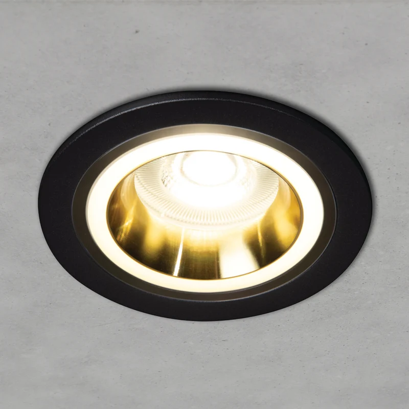 Einbaustrahler aus Aluminum Schwarz + Gold Rund mit leuchtendem Ring inkl. GU10 Fassung 230V