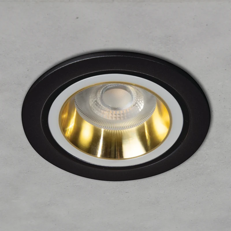 Einbaustrahler aus Aluminum Schwarz + Gold Rund mit leuchtendem Ring inkl. GU10 Fassung 230V
