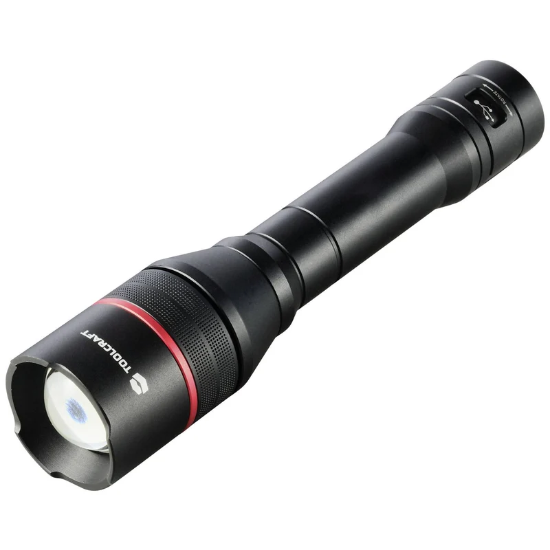 B-Ware TOOLCRAFT Handlampe Taschenlampe USB-C Schwarz Rot verstellbar Powerbank LED