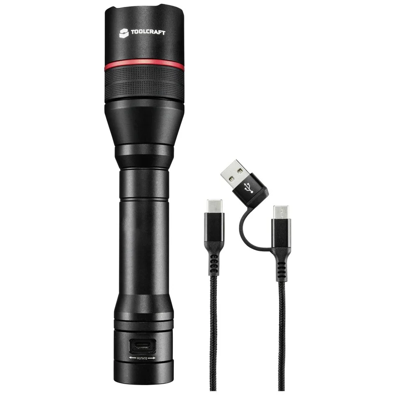 B-Ware TOOLCRAFT Handlampe Taschenlampe USB-C Schwarz Rot verstellbar Powerbank LED