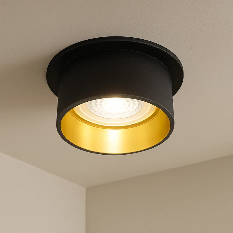 LED Einbaustrahler | aus Aluminium | Rund | Schwarz + Gold | inkl. GU10 Fassung | 230V 12V | energieeffizient | umweltfreundlich | extra-flach | dimmbar