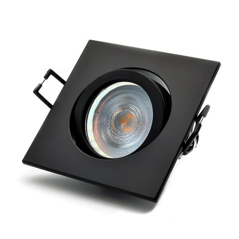 LED Einbaustrahler Cosmo | Eckig | Schwenkbar | Aluminium | Schwarz Matt | 82x82mm | inkl. GU10 Fassung | 230V | extra-flach | dimmbar