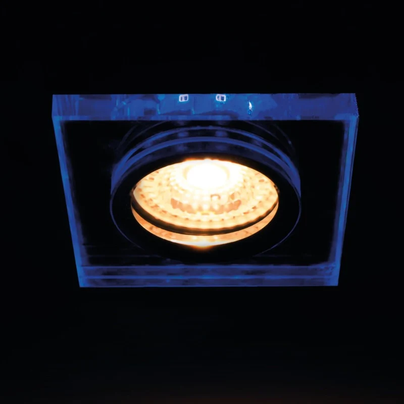 LED Einbaustrahler mit Randbeleuchtung Cristal aus Glas Blau Warmweiß Kaltweiß Eckig 90mm x 90mm IP20 inkl. GU10 Fassung 230V | extra-flach | dimmbar