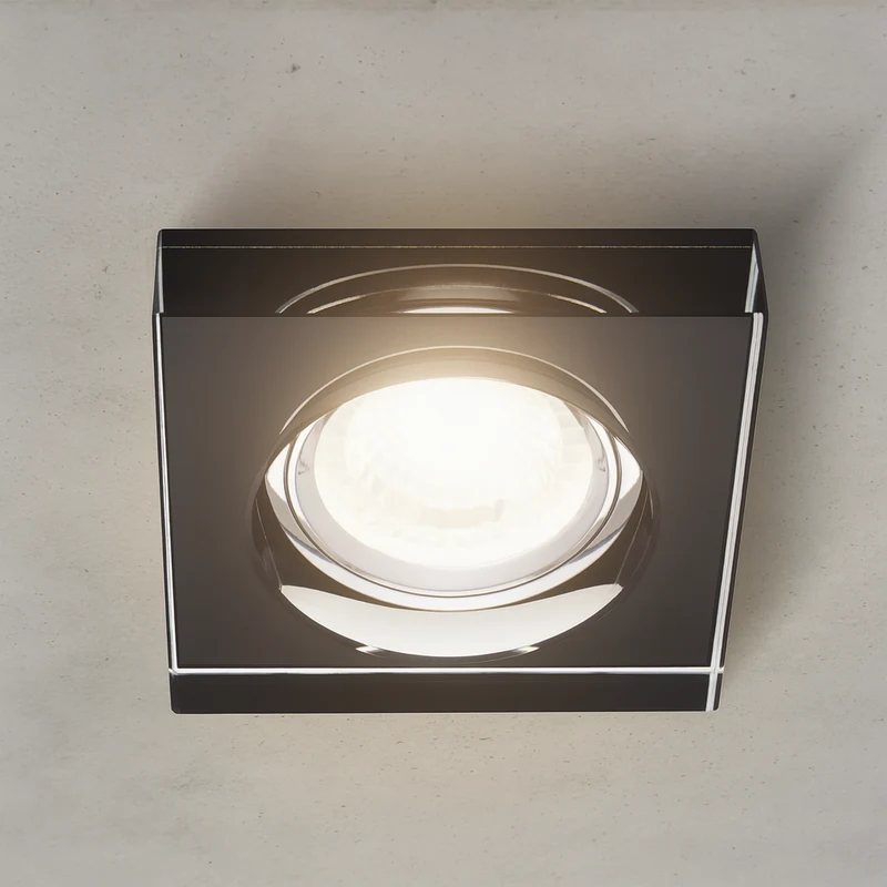 Einbaustrahler Cristal aus Glas Eckig Ø90mm IP20 GU5,3 12V inkl. GU10 Fassung 230V | extra-flach | dimmbar