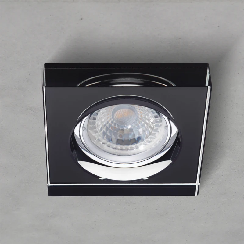 Einbaustrahler Cristal aus Glas Eckig Ø90mm IP20 GU5,3 12V inkl. GU10 Fassung 230V | extra-flach | dimmbar
