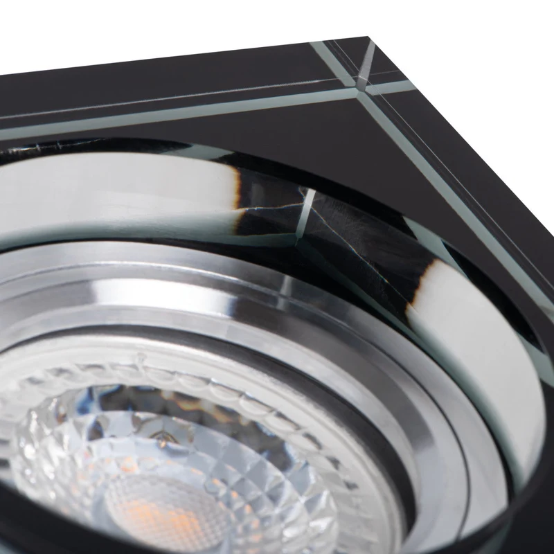 Einbaustrahler Cristal aus Glas Eckig Ø90mm IP20 GU5,3 12V inkl. GU10 Fassung 230V | extra-flach | dimmbar