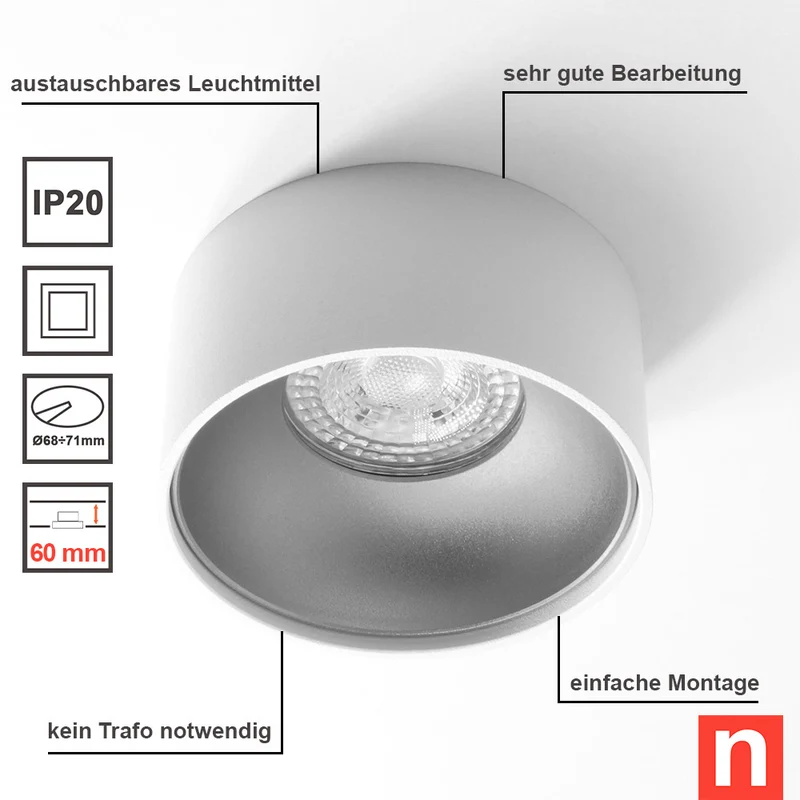 LED Einbaustrahler Astral Mini | Rund | Aluminium | Schwarz & Weiß | inkl. GU10 Fassung | 230V | Dimmbar