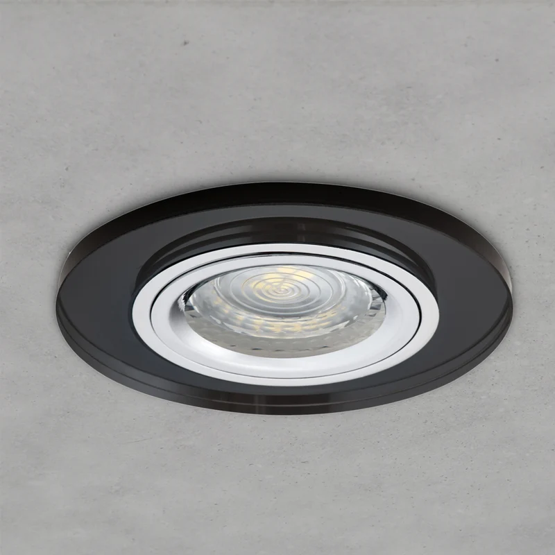 LED Einbaustrahler Cristal | aus Glas | Rund | Schwarz-Spiegel | energie- und umweltfreundlich | inkl. GU10 Fassung | 230V 12V | extra-flach | dimmbar