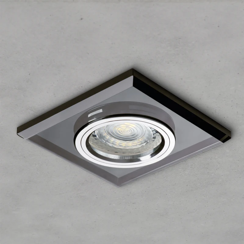 LED Einbaustrahler | aus Glas | Eckig | Schwarz-Spiegel | energie- und umweltfreundlich | inkl. GU10 Fassung | 230V 12V | Cristal | extra-flach | dimmbar